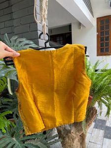 Mustard Sequin V Neck Crop Top