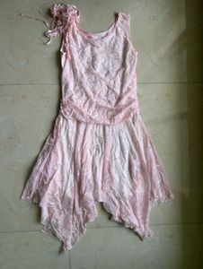 Pink Embroidered Flare Dress
