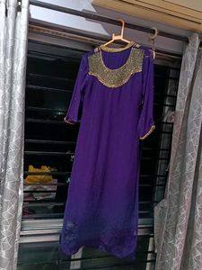 Purple Kurta With Dupatta For Party Wear