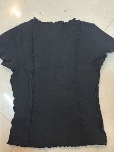 Black Ribbed Ruffle Top