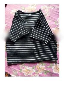 Women’s Black &amp; White Striped Crop Top