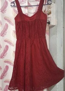 Maroon Lace Skater One Piece Dress
