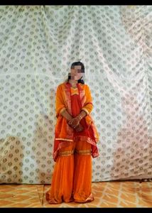 Orange Embroidered Sharara Suit