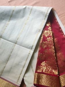 Off White Maroon Saree