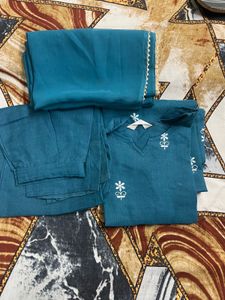 Teal Embroidered Kurta Set with Dupatta