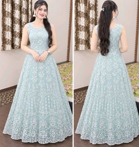 Elegant Blue Embroidered Gown