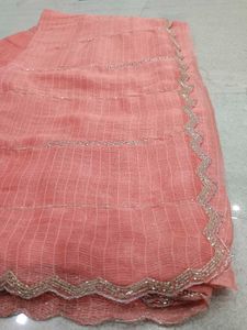 Elegant Peach Embroidered Saree