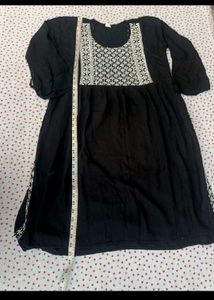 Elegant Black Kurta Set with Embellished Neckline