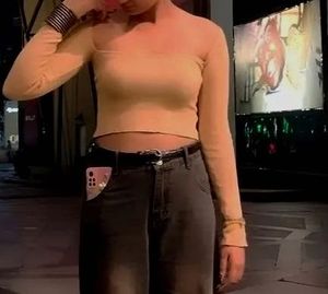 Camel Beige Ribbed Square-Neck Cropped Top
