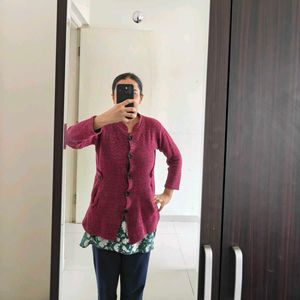 Women's Pink Textured Button-Up Jacket