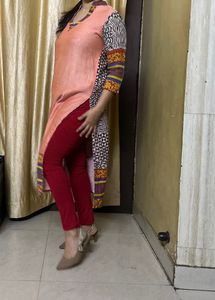 I Have stitched This Kurta In My Boutique. The Fabric Is Pure Cotton With Pure Cotton Lining Also. Print fabric at the back of the kurta perfect for office and summer ready .