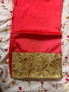 Elegant Pink Embroidered Saree with blouse piece