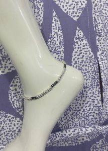 Stylish Silver &amp; Black Beaded Anklet