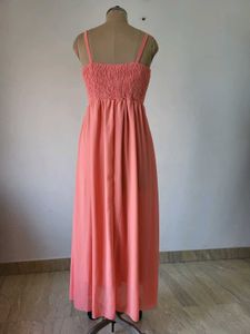 Elegant Coral Maxi Dress with Sequins