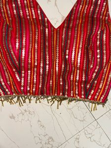 Red Sequin Halter Neck Blouse (S)