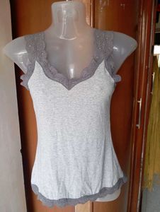 Grey Lace Trim Camisole Top