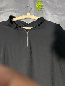 Chic Black Zipper Neck Top