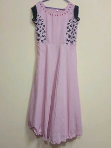 Pink Butterfly Print Ethnic Gown