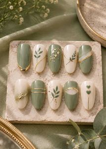 Sage&Gold Dreams Handmade Nails💅💚.(CUSTOMIZABLE)