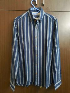 Zara Man Blue Striped Button-Down Shirt