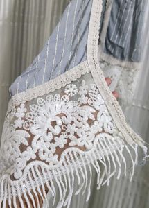 Striped Grey Dupatta with Lace