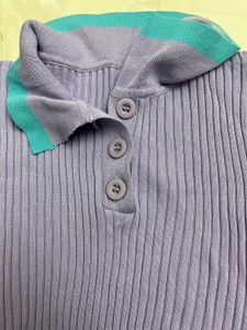 Cute Purple Collared Knit Top