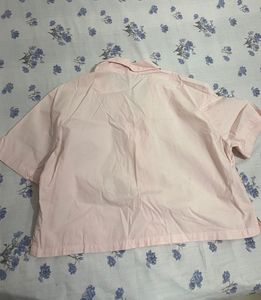 Cute Pink Fish Embroidered Button-Up Shirt
