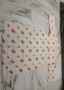 Cream Kurta with Red &amp; Grey Print