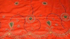 royal rajputi old time .Orange Embroidered Saree
