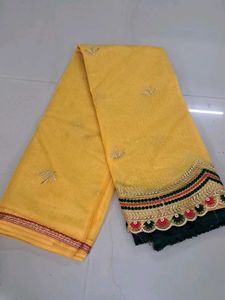 Yellow Saree with Embroidered Border
