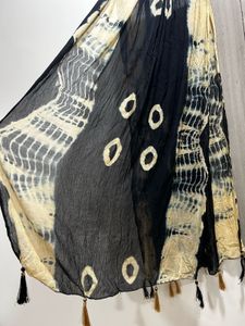 Black &amp; Gold Tie-Dye Dupatta with Tassels