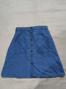 Blue Denim Button-Front Skirt