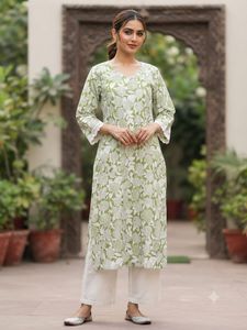 Green Floral Print Kurta