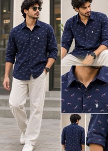 Men's Blue Printed Full Sleeve Shirt