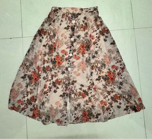 Women Floral Chiffon Midi Skirt