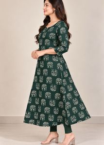 Green Elephant Print Kurta