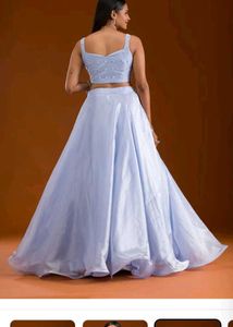 Elegant Light Blue Beaded Gown pearl design