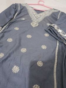 Elegant Grey Embroidered Kurta Set