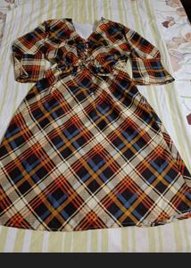 Chic Plaid Midi Dress with Bell Sleeves