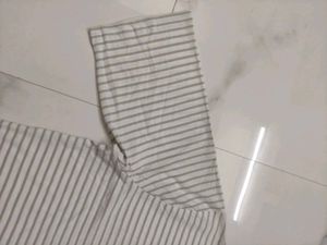 stripped off white top with thread embroidery