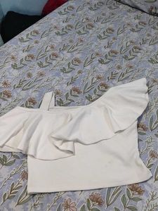 White One Shoulder Ruffle Crop Top