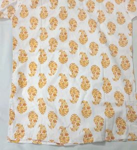 Short White Kurta with Orange Paisley Print