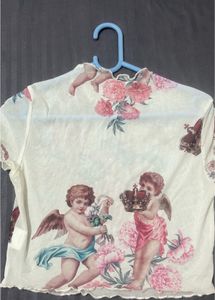 SHEIN Mesh Angel Print Top