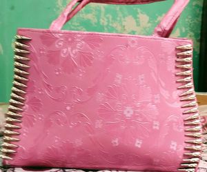 Chic Pink Floral Embellished Handbag