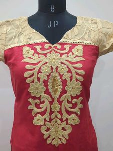 Red &amp; Gold Embroidered Kurti