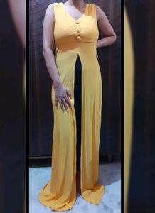 DESIGNER YELLOW FRONT SLIT DRESS (TOTALLY NEW)