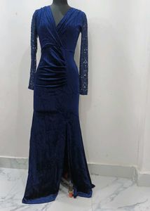 Elegant Navy Velvet Lace Dress