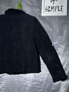 Black Corduroy Jacket with Fur Trim