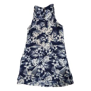Navy Tropical Print Sleeveless Dress