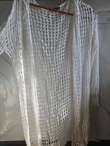 Cream Crochet Long Cardigan